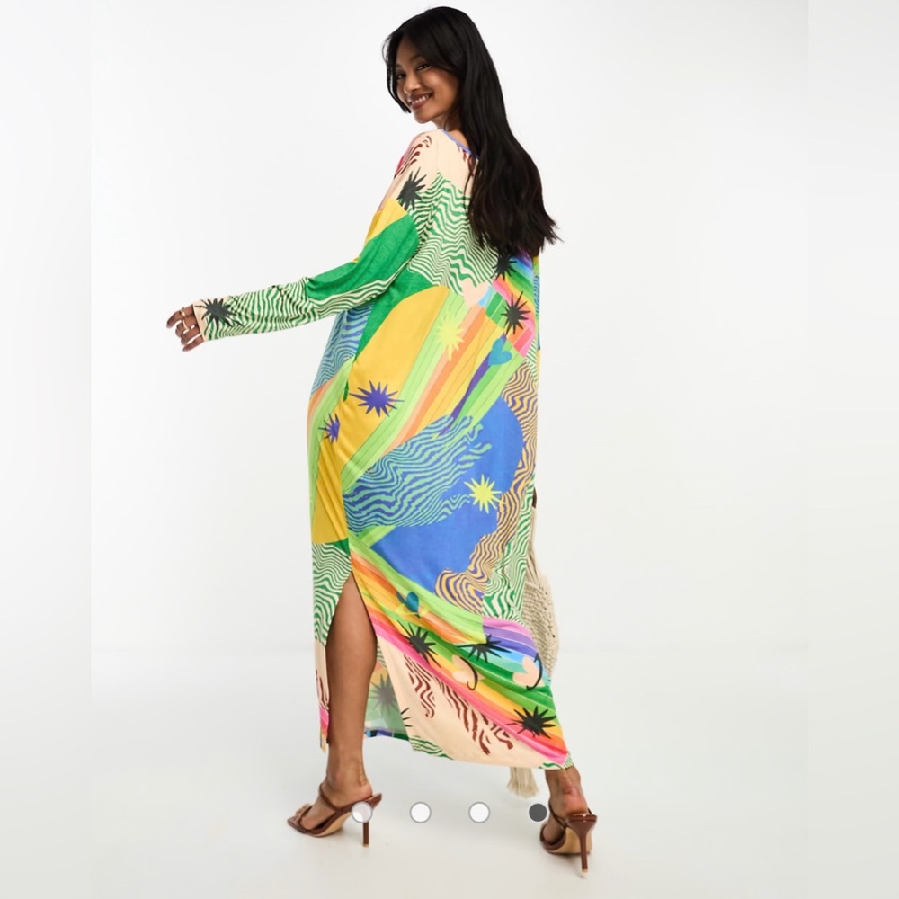 Never Fully Dressed oversized midaxi dress in bright xylophone print - Picture 2 of 4